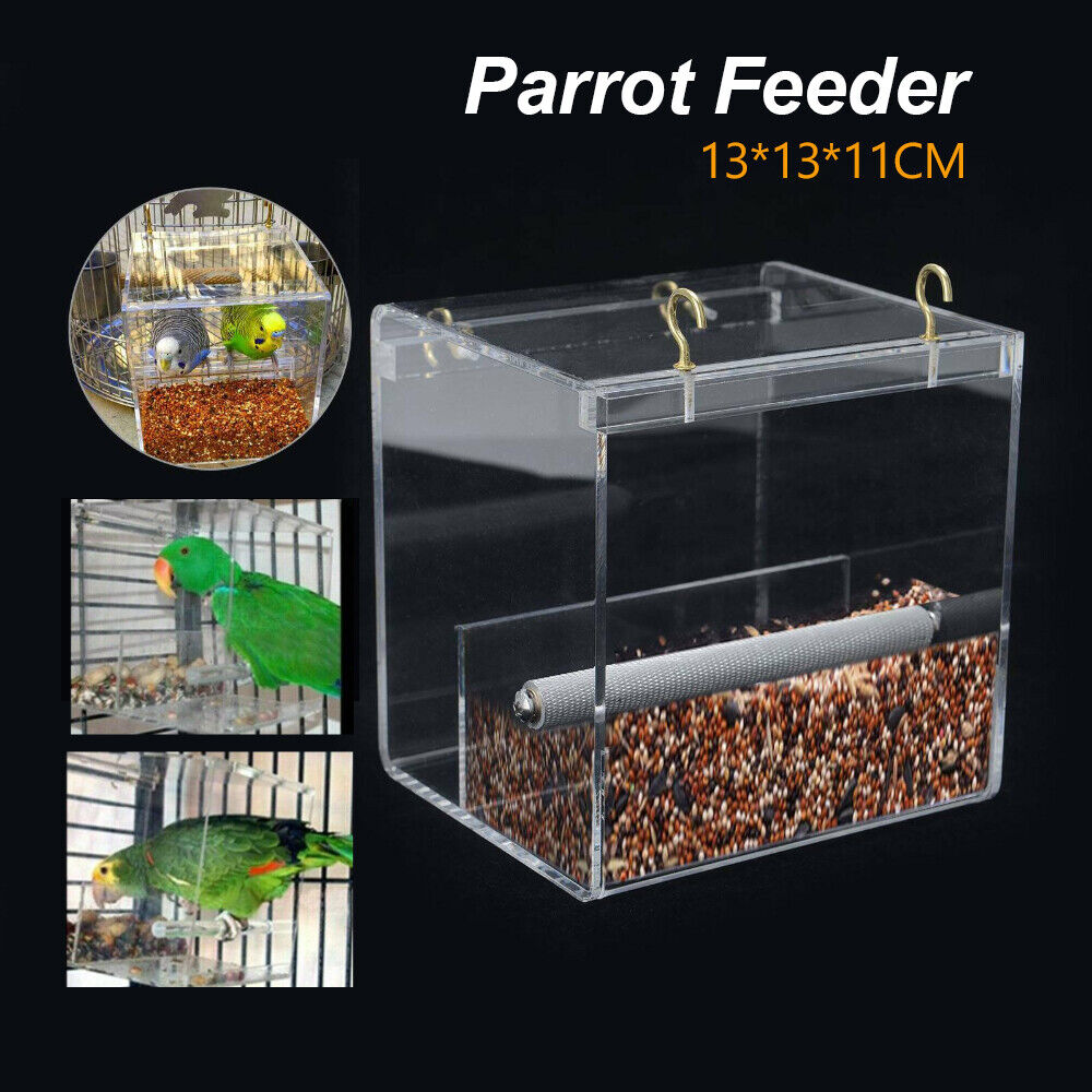 AU Acrylic Automatic Parrot Feeder No Mess Bird Cage Seed Feeding Container Box