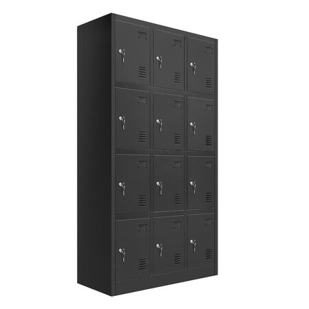 12 Doors Steel Locker Gym Office School Home Stationary Storage Cabinet Black