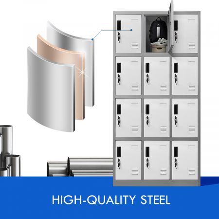 185Cm 12 Doors Gym Office Lab Security Metal Locker Storage Cupbord W/ Heavy Duty Steel