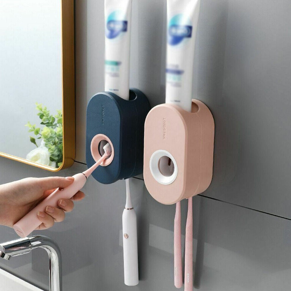 Toothbrush Holder Automatic Toothpaste Dispenser Bathroom Wall-mounted Rack
