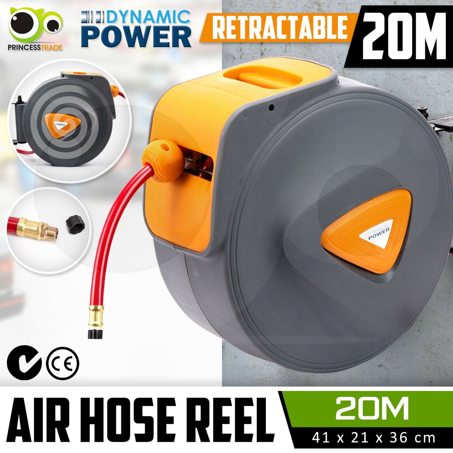 20M Retractable Air Hose Reel Commercial Auto Rewind Wall Mounted Storage Garage