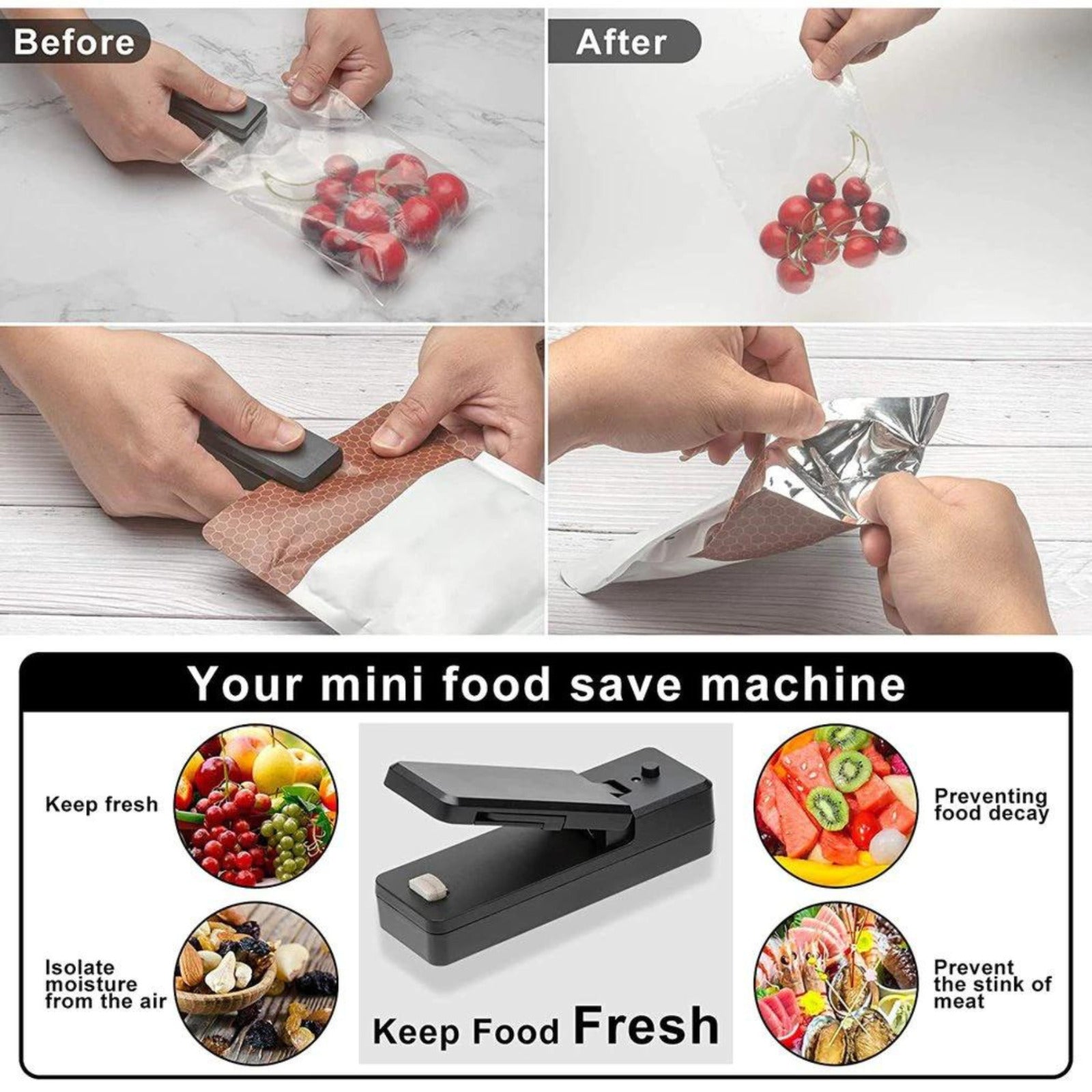 Portable Mini Heat Sealing Machine USB Rechargeable Food Sealer Plastic Bag