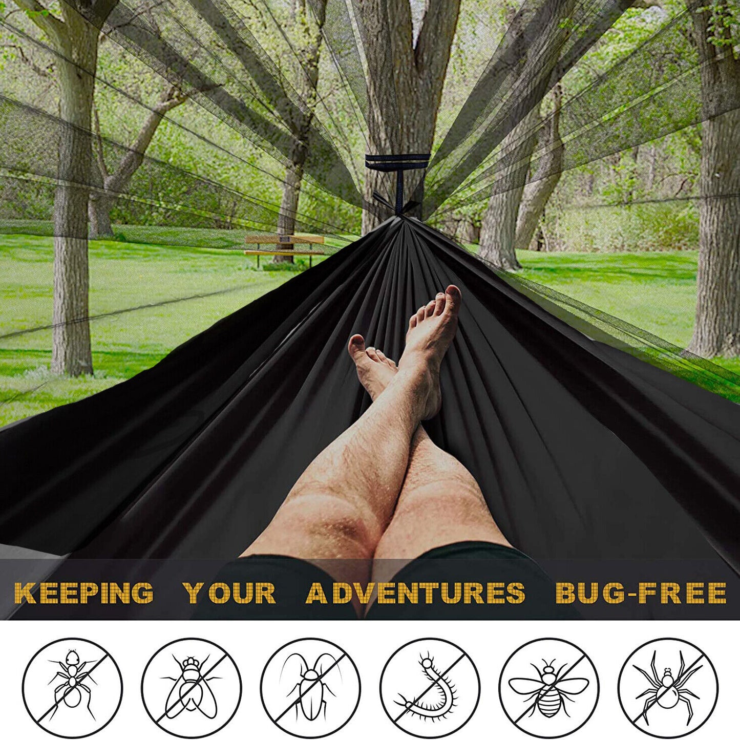 Camping Hammock with Net Portable Hanging Tent Outdoor Adventures Travel 300kg