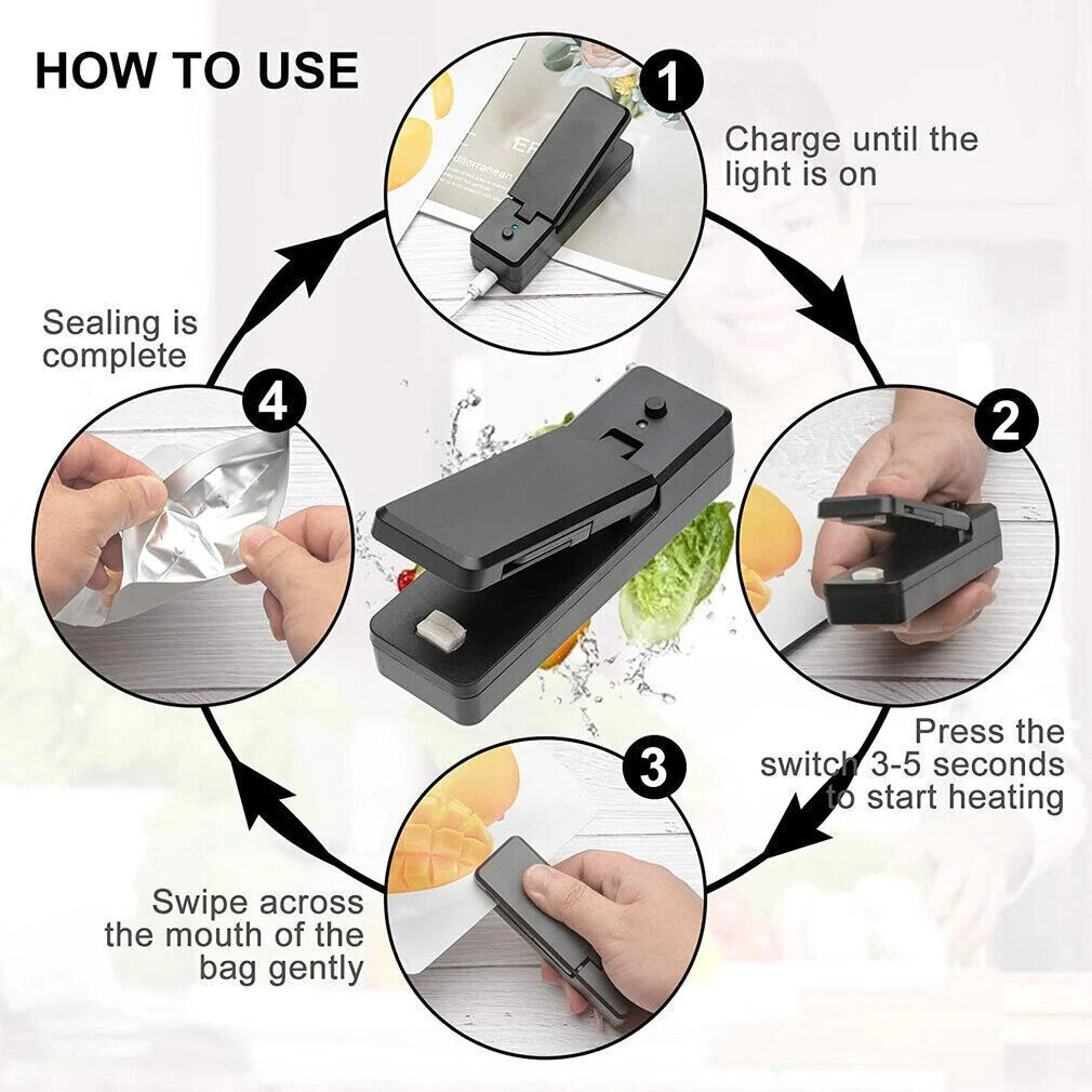 Portable Mini Heat Sealing Machine USB Rechargeable Food Sealer Plastic Bag