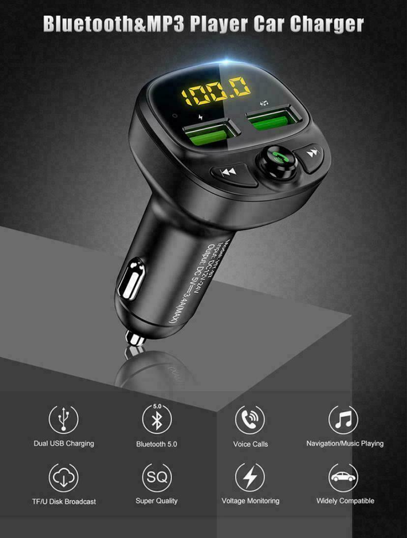 CAR PHONE CHARGER BLUETOOTH TRANSMITTER FM RADIO IPHONE ANDROID WIRELESS ADAPTER