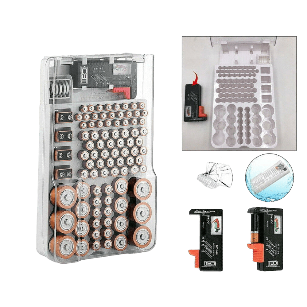 93 Slot Battery Storage Organizer Holder with Tester-Battery