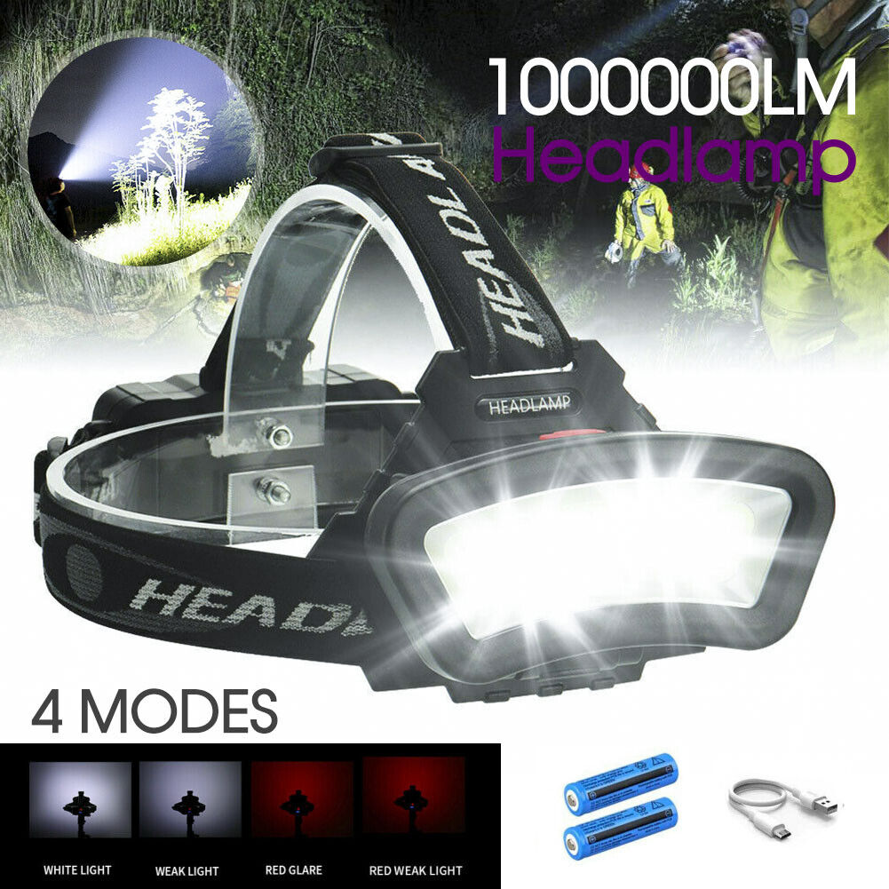 100000LM COB+LED Headlamp Headlight Torch USB Rechargeable Flashlight Work