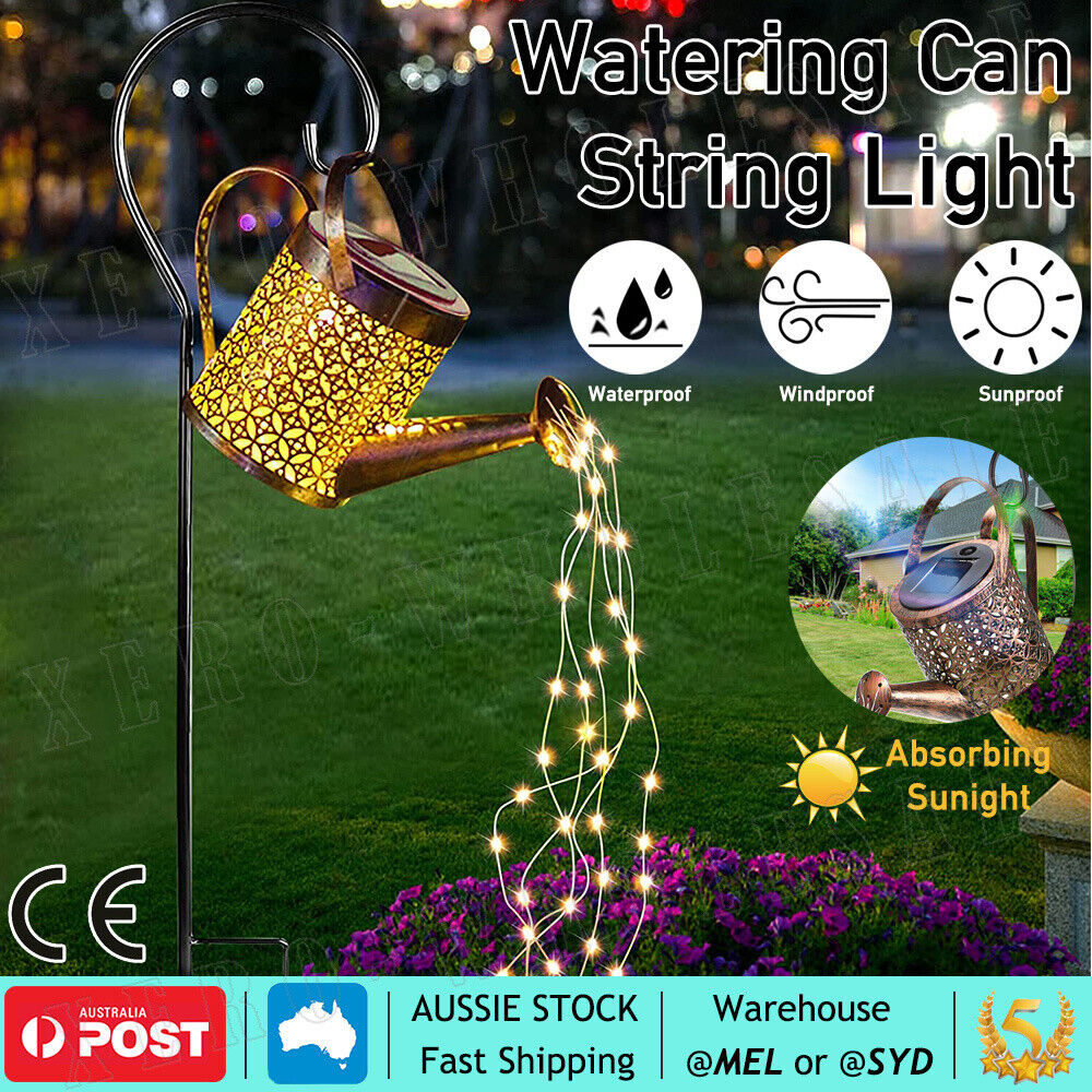 LED Solar Watering Can String Light Shower Outdoor Garden Art Tree Decor Lamp AU