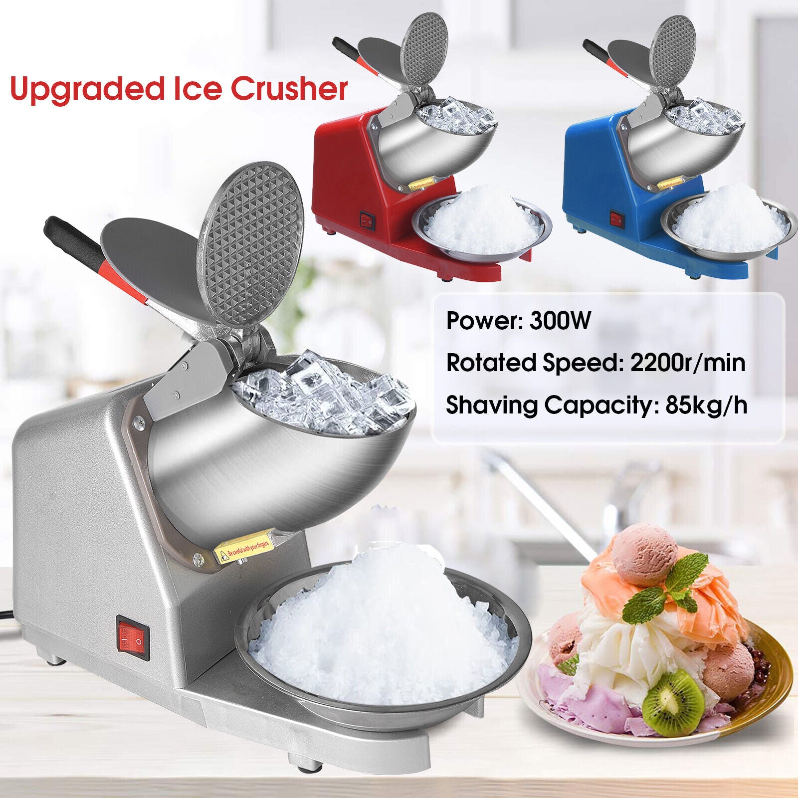 Upgraded Electric Ice Crusher Shaver Snow Cone Maker Commercial Machine 2200r/m