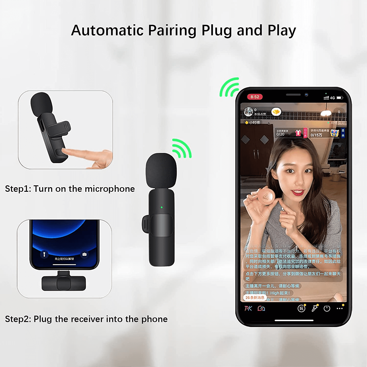 Wireless Lavalier Microphone Mic For Android Phone iPhone IOS Vlog Live Stream