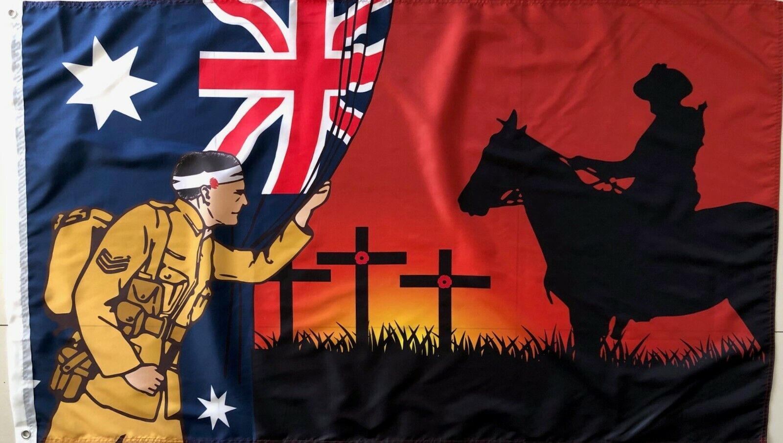 Lest We Forget Flag Australian War Horse Flag ANZAC Day Remembrance Flag