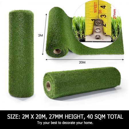 Artificial Grass Synthetic Turf Fake Lawn 2Mx20M 27mm