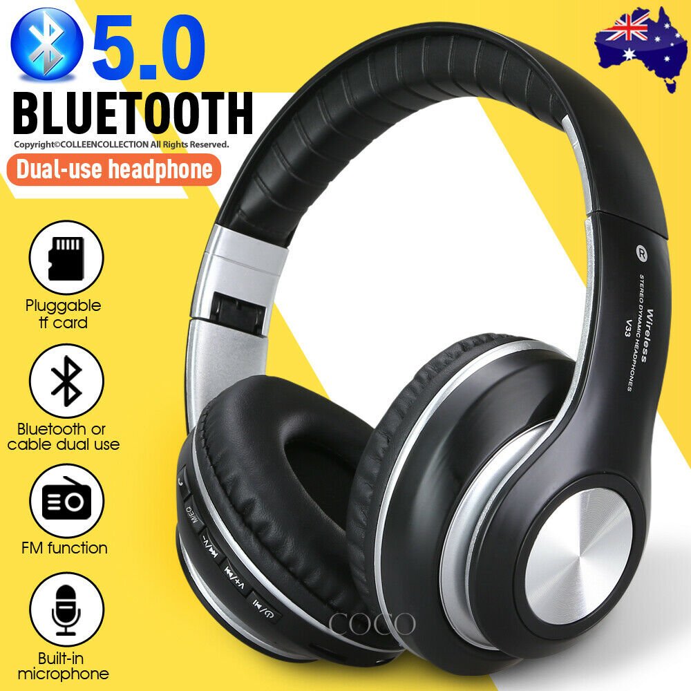 Bluetooth 5.0 Wireless Earphones Foldable Headset Stereo Headphones with Mic