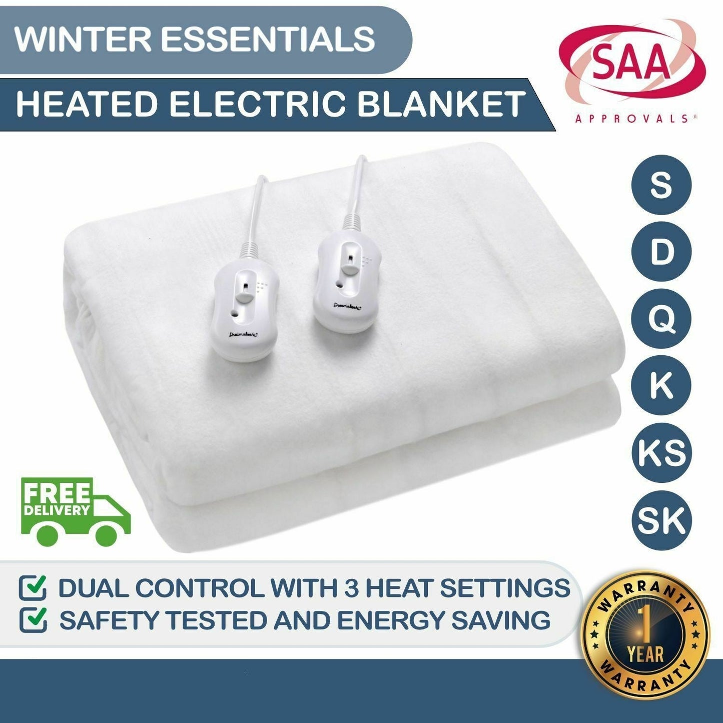 Electric Heated Blanket Fully Fitted Washable