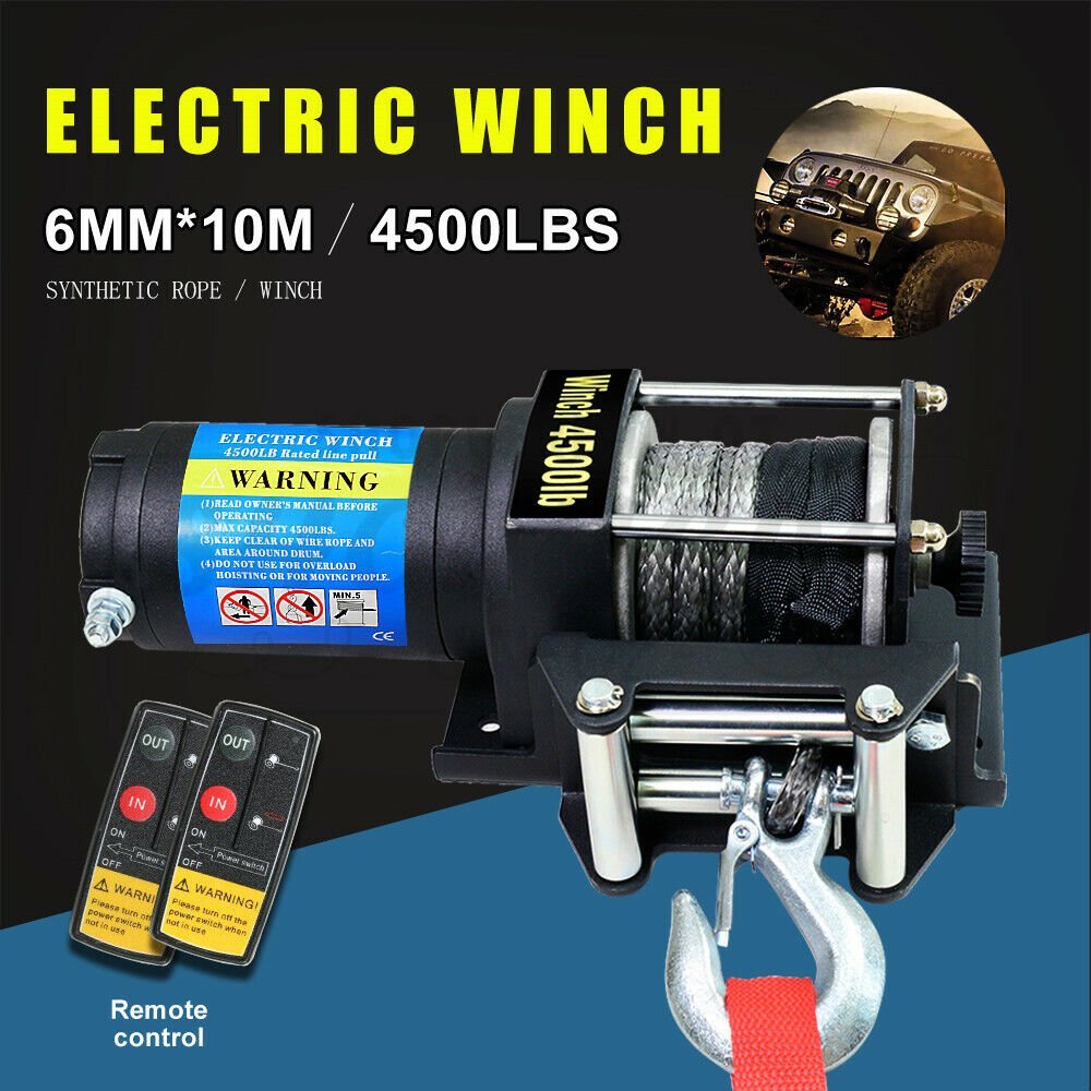 Electric Winch 12V 4500LBS 2041kg Wireless Remote Synthetic Rope ATV Boat Car
