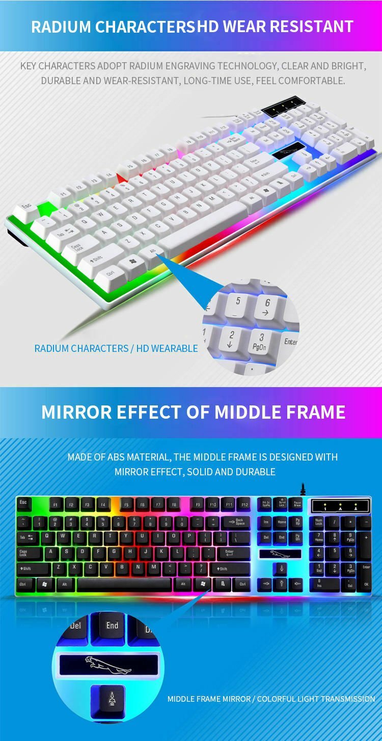 Gaming Keyboard & Mouse Set for PC Laptop Rainbow Backlight USB Ergonomic