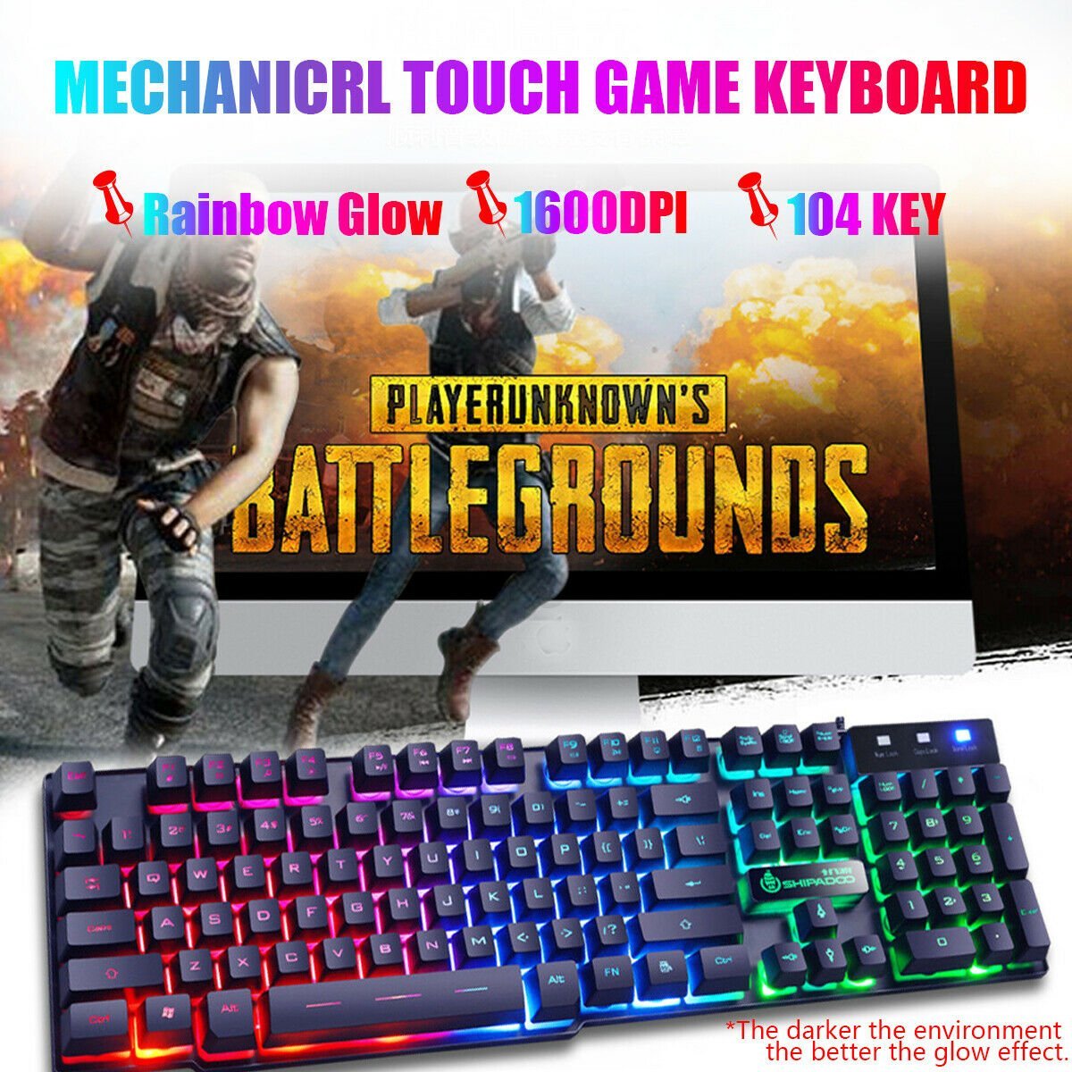 Gaming Keyboard with Mouse Set for PC Laptop Rainbow Backlight Usb Ergonomic