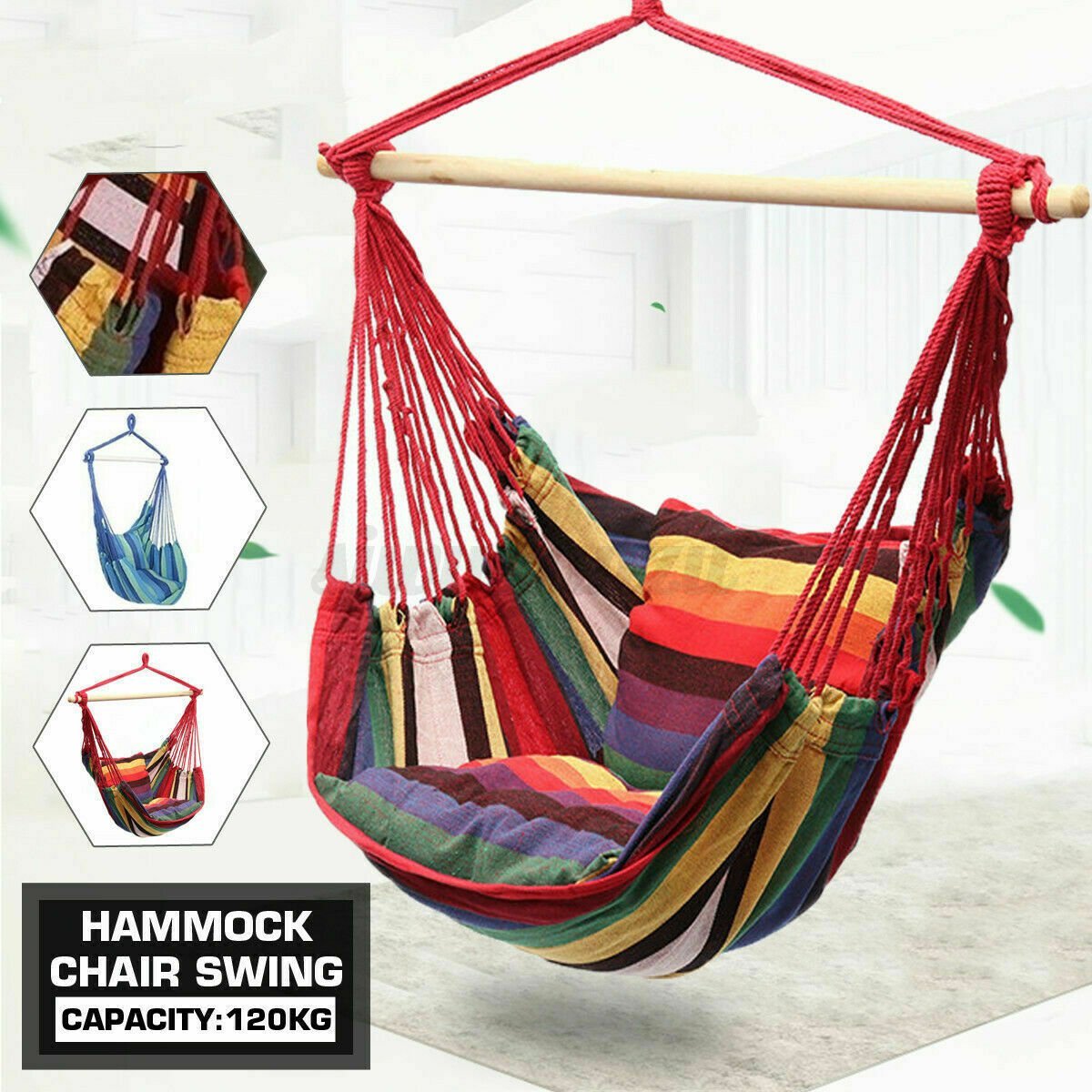 Hanging Swing Hammock Red Rainbow - up to 120KG