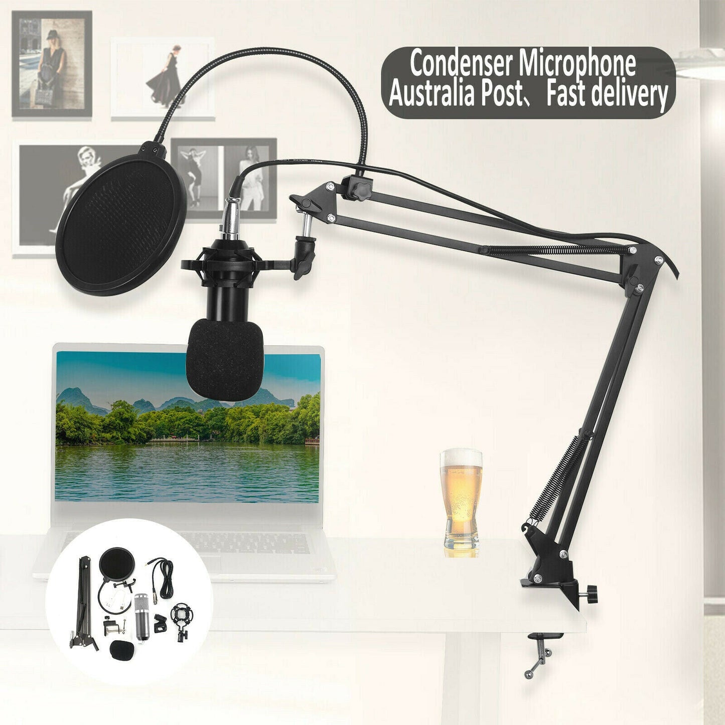 Professional Condenser Microphone Kit with stand