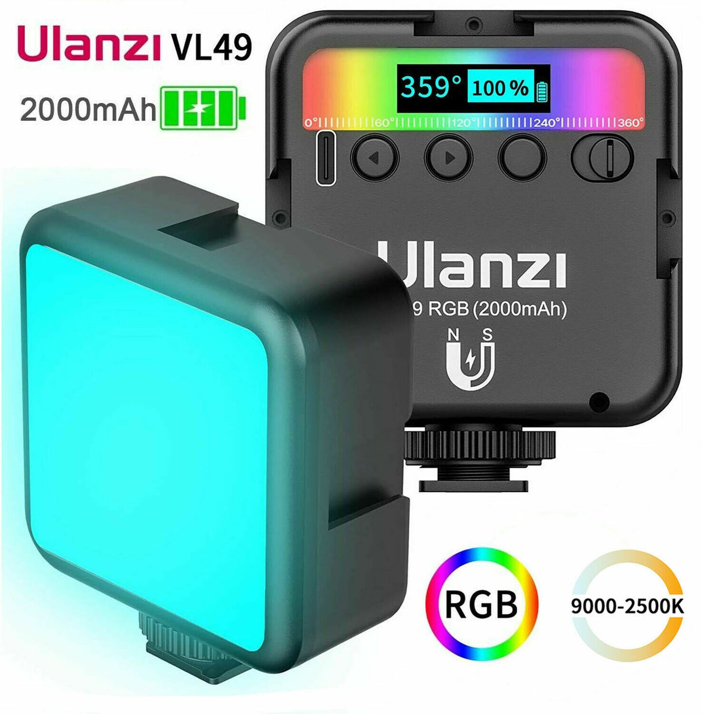 RGB Pocket LED Video Light Lamp For Photography Studio 2500K-9000K