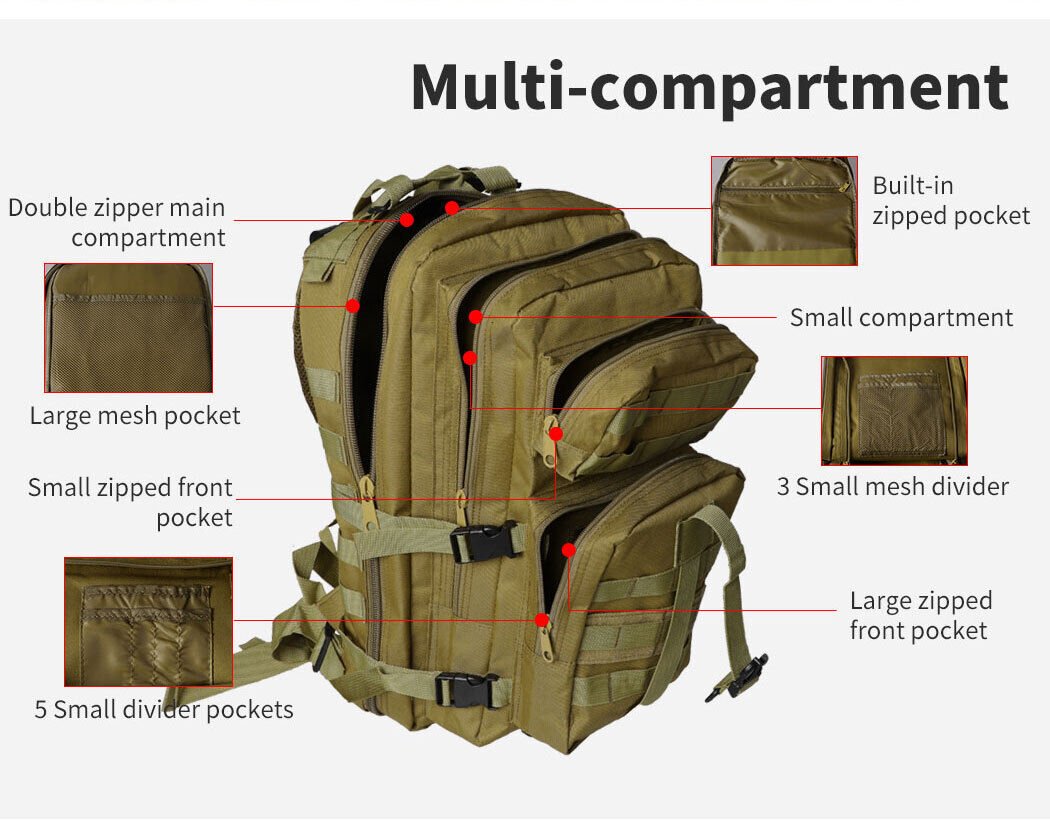 35L Military Tactical Backpack Camping Rucksack Outdoor Trekking