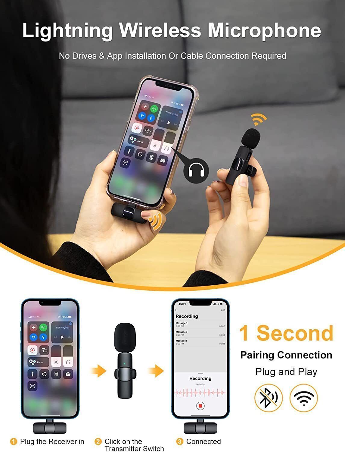 Wireless Lavalier Microphone Mic For Smartphone iOS & Android
