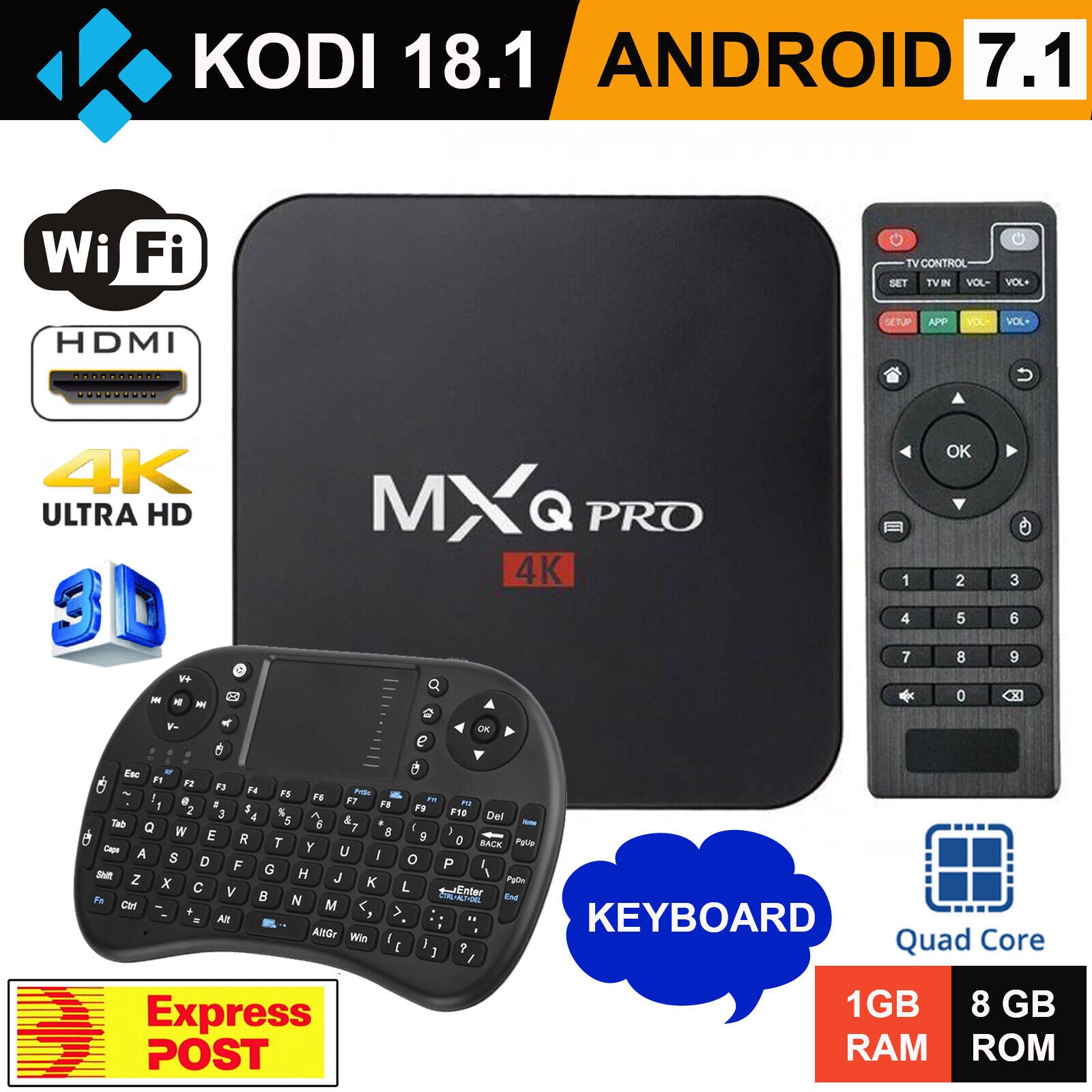 TV BOX Android PRO 4K 10.1 Quad Core Smart Media Player 1GB+8GB