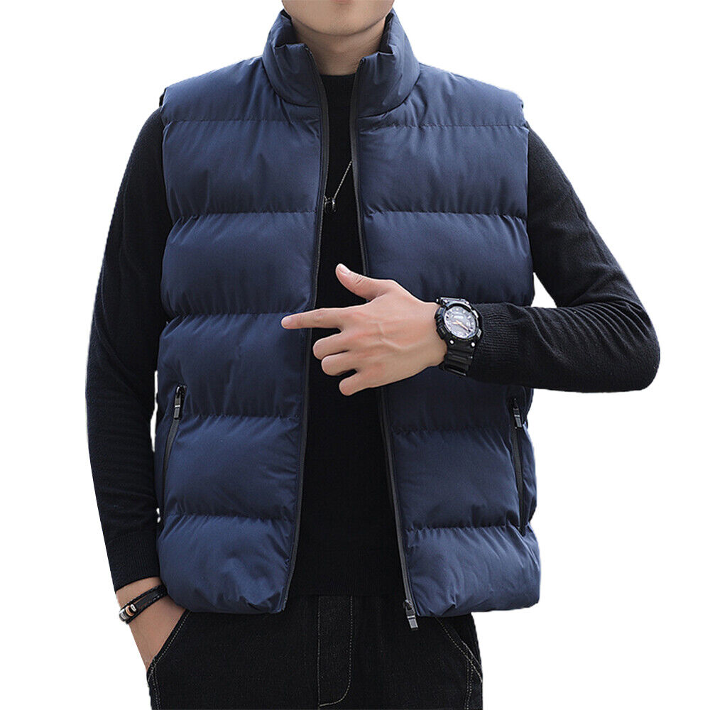 Winter Men's Quilted Puffer Vest Jacket with Zip-Up Front
