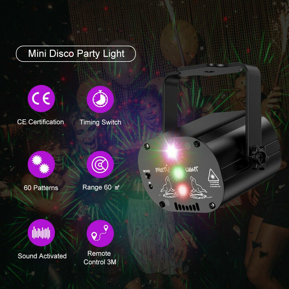RGB Laser Projector LED Stage Lighting Disco Party Club DJ Lights 60 Patterns