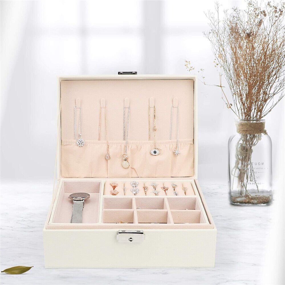 Jewelry Organizer Case Box Holder Storage in Leather