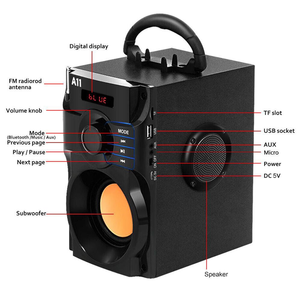 Portable Wireless Bluetooth Speaker Subwoofer FM/TF/USB