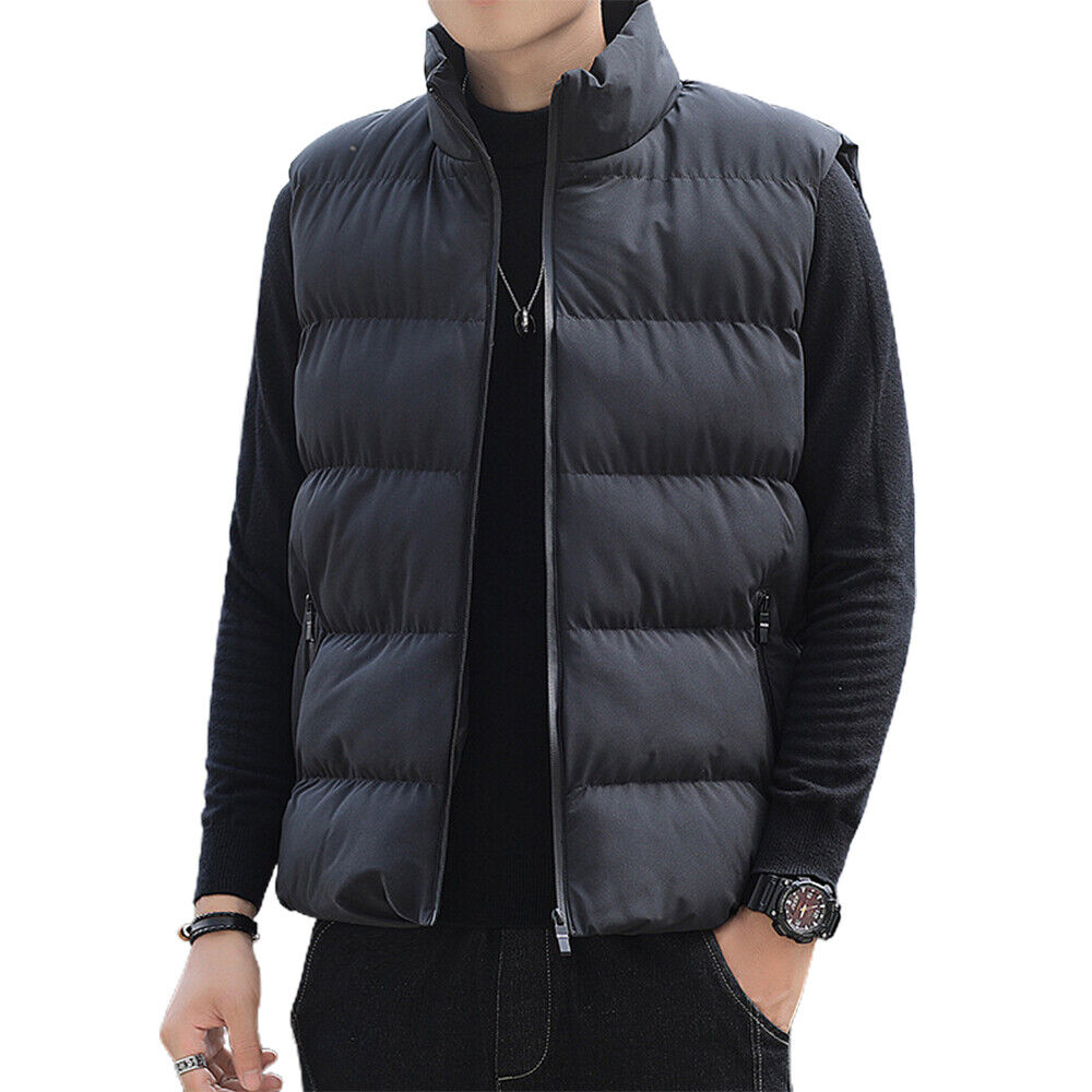 Winter Men's Quilted Puffer Vest Jacket with Zip-Up Front