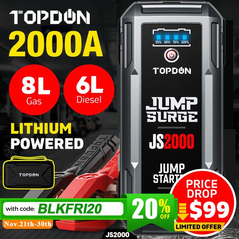 Car Jump Starter 2000A 12V Battery Booster Charger Power Bank Portable