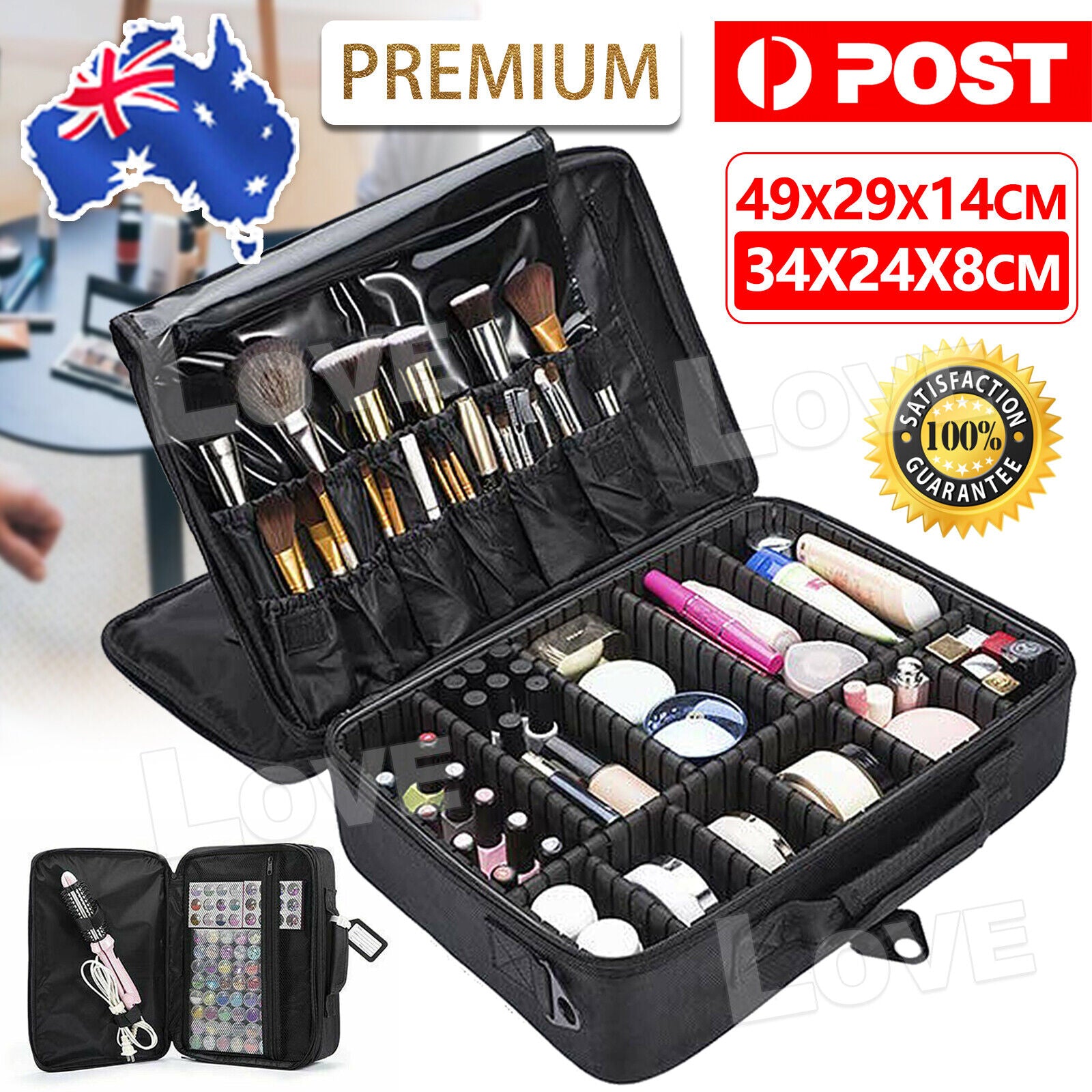 Compact and Stylish Professional Makeup Bag with Brush Organizer and Ample Storage Space for Cosmetics
