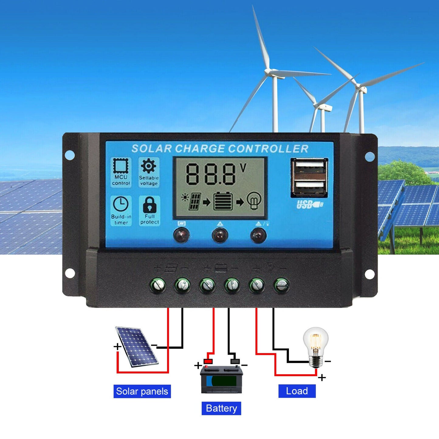 Solar Panel Regulator Charge Controller - 10/20/30A / Amp 12V/24V