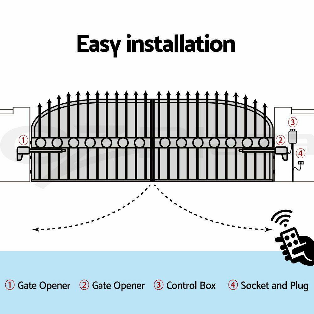 Swing Gate Opener Double Automatic Electric Kit Remote Control 1000KG