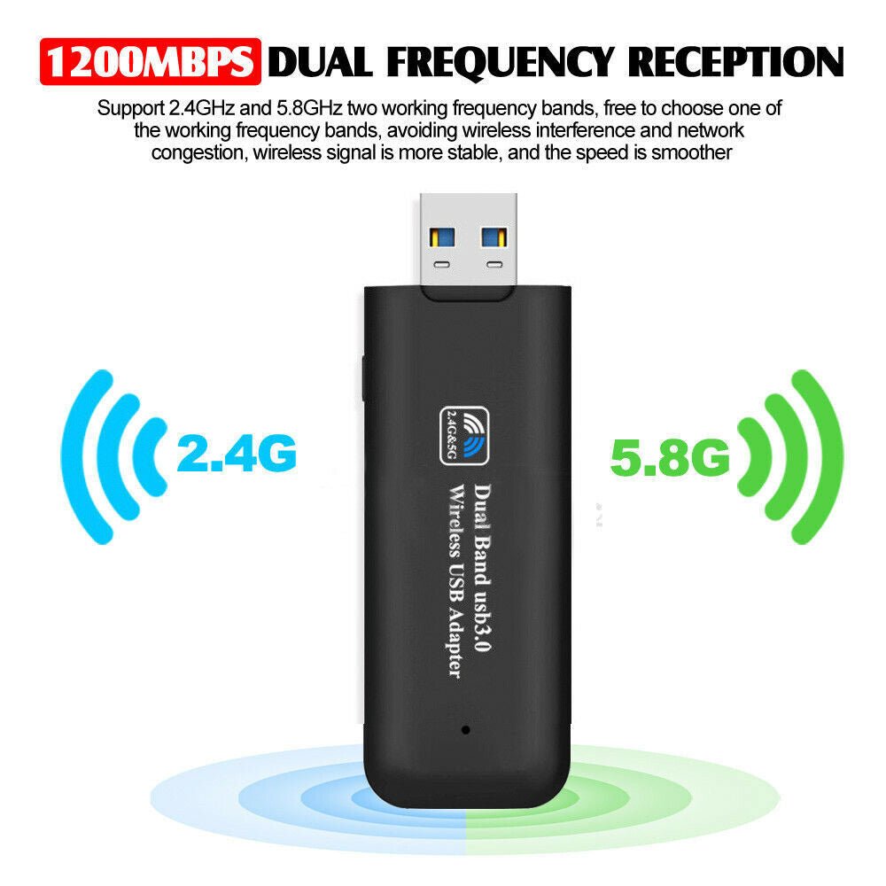 WiFi Dongle Wireless - Network Adapter 2.4/5GHz Dual Band up to 1200 mbps