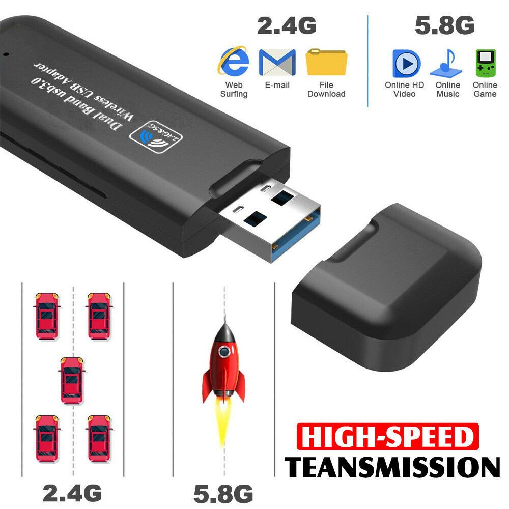 WiFi Dongle Wireless - Network Adapter 2.4/5GHz Dual Band up to 1200 mbps